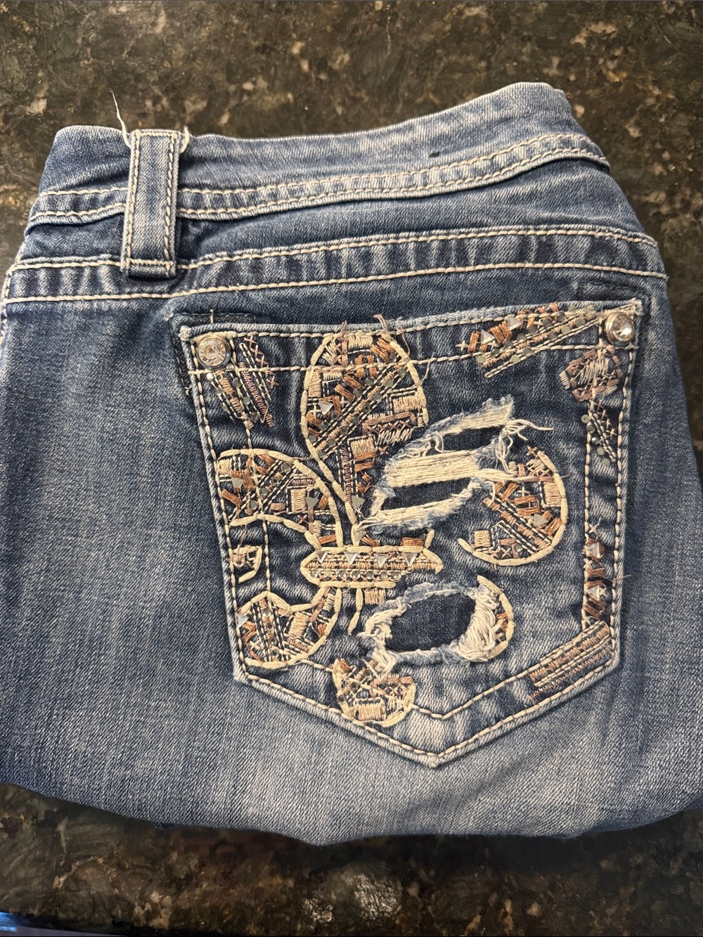 Miss Me Blue Denim Bootcut Jeans with Embroidered Pocket
